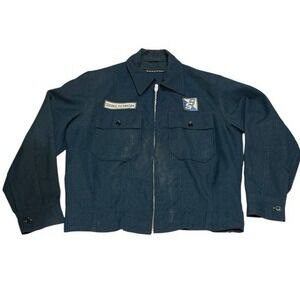 Vtg 50s Uniform Co Jacket Lightning Zip Service Technician Blue 22x25